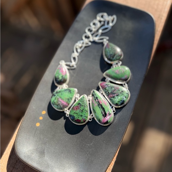 Ruby Zoisite Necklace! Handmade Gemstones and 925 Stamped Sterling Silver! - Picture 11 of 11